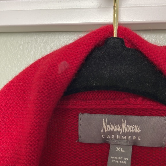 Neiman Marcus 100% Cashmere Christmas Red Open Face Cardigan XL - Picture 6 of 8